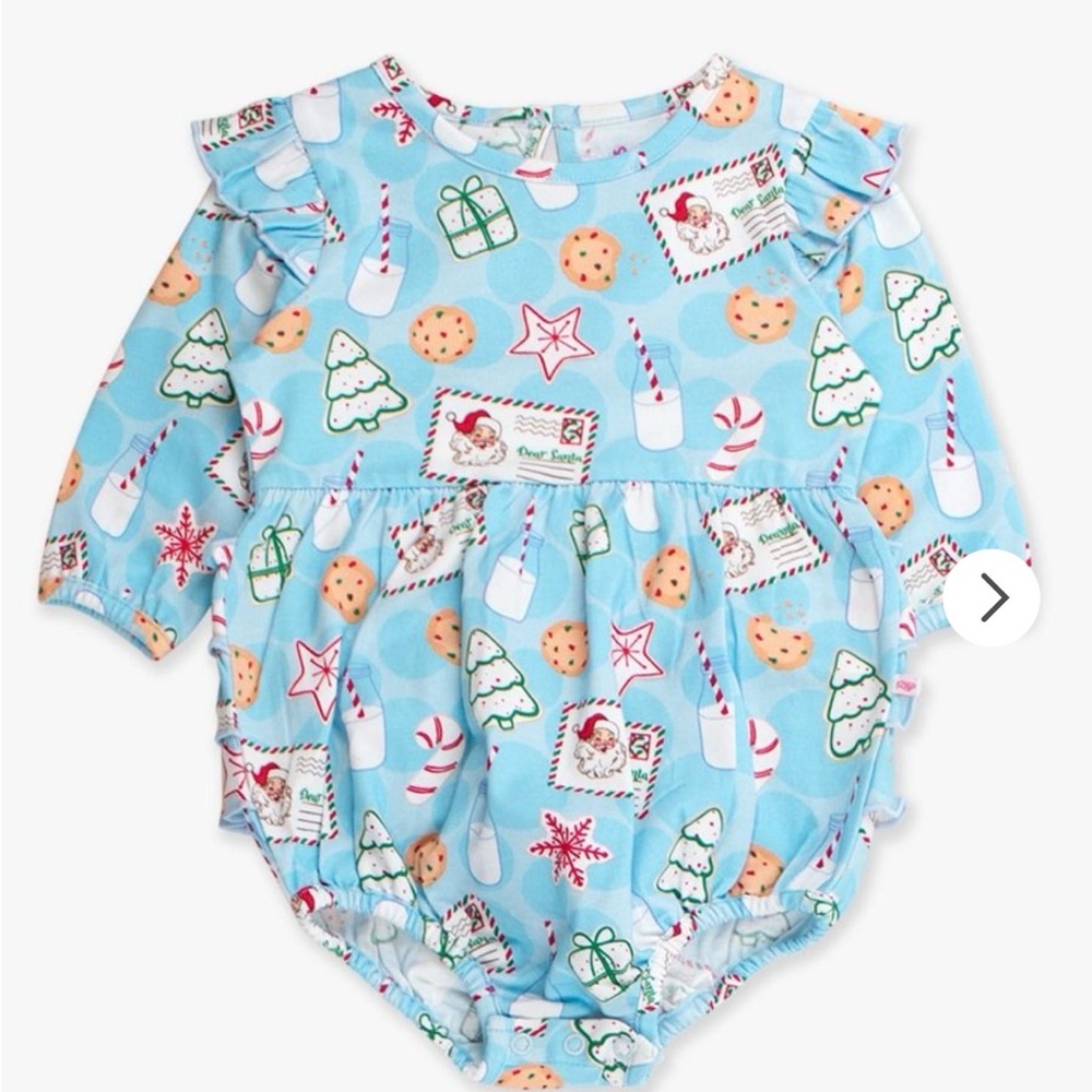 Ruffle Butts Blue Holiday Print Romper